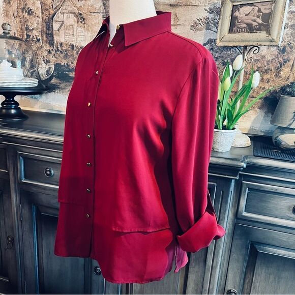 Investments Burgundy Buttoned Up Blouse Size PM - Picture 5 of 7